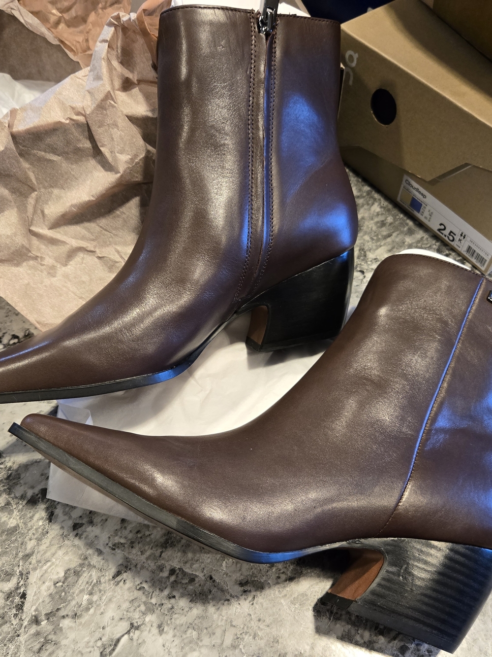 Franco Sarto Brown Leather Pointed Toe Ankle Booties